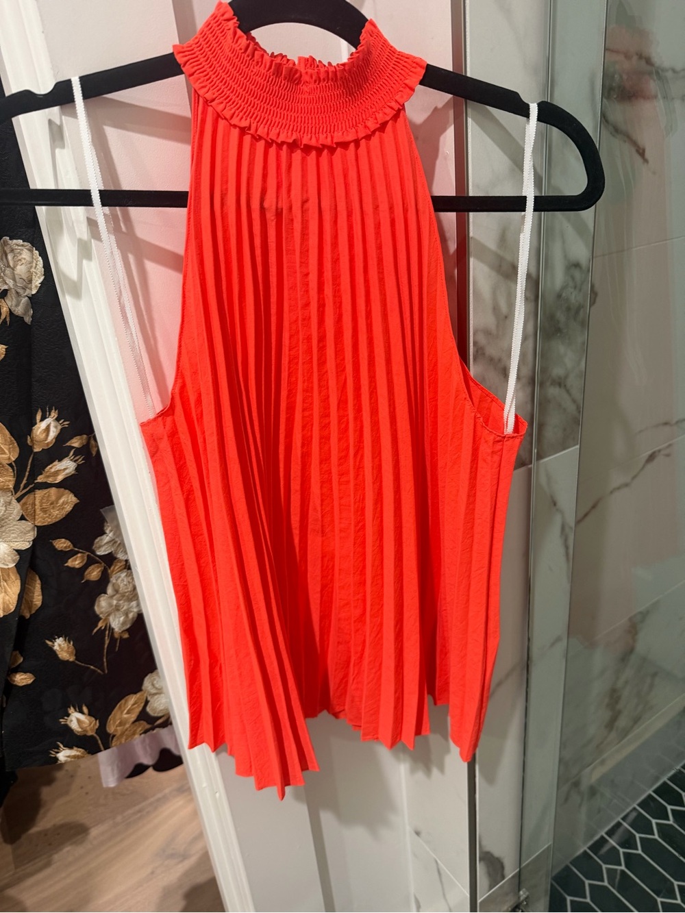 A.L.C. Imani Pleated Mock Neck Halter Blouse Top Coral Orange Size 0